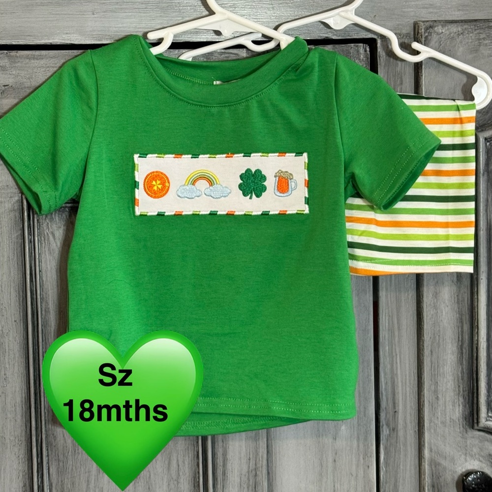 Green Shirt with striped shorts